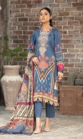 Front: Digital Printed Viscos Embroidered Neckline  Back: Digital Printed Viscos Sleeves:  Digital Printed Viscos Dupatta: Digital Printed Viscos Organza Trouser: Dyed Viscos