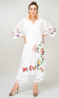 White cotton net shirt with embroidered applique detail and pearl detailing on the neckline and hem
