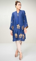 Indigo blue cotton net shirt with gold zarri embroidery and large tassel detailing