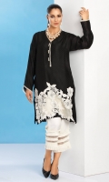 Black cotton net shirt with organza and lace applique detailing