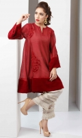 Maroon Red cotton net flared shirt with patchwork embroidery and velvet accents