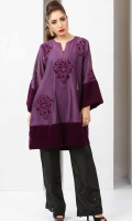 Purple cotton net flared shirt with patchwork embroidery and velvet accents