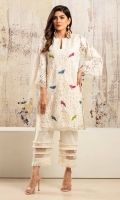 Off-white lace net shirt with embroidered bird motifs and hand worked pearl embelishment