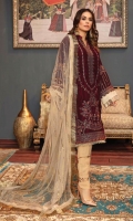 Embroidered Velvet Front Embroidered Velvet Sleeves Embroidered Velvet Back Raw Silk Trousers Embroidered Net Dupatta