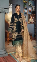 Embroidered Velvet Front Embroidered Velvet Sleeves Embroidered Velvet Back Raw Silk Trousers Embroidered Organza Dupatta
