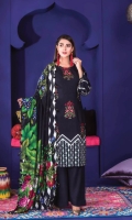 Exclusive Embroidered Slub Linen Digital Printed Shawl Plain Trouser