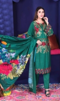 Exclusive Embroidered Slub Linen Digital Printed Shawl Plain Trouser