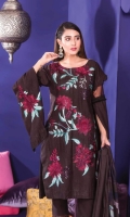 Exclusive Embroidered Slub Linen Digital Printed Shawl Plain Trouser