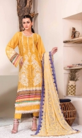 3 Piece Unstitched Lawn Karandi Embroidered Chiffon Dupatta