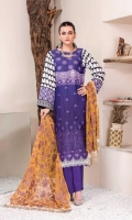 3 Piece Unstitched Lawn Karandi Embroidered Chiffon Dupatta