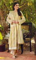 This lemon yellow elegant kurta features pleats and block print all over the kurta and along side panels on the front and back with hand crafted buttons and is finished with a gold kiran gota trimming. It is a timeless style, that will never go outdated. It can be paired with our white creative pants and a pure Chinese silk block printed dupatta to elevate the day time feel.