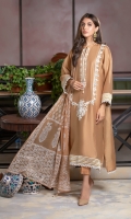 This gold kurta is a long kali kurta adorned with off-white resham, mirror embroidery on the neckline and sleeves, embroidered border finished with lace. It can be paired with a classic block printed dupatta enhanced with danglings and pleated pants, this outfit is an epitome of elegance and grace.