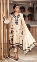 The beige kurta is enhanced with embroidered motifs all over the kurta and is finished with beige tassels. The kurta is paired with matching raw silk pants and a beige dupatta with black laces that completes the look.