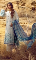 Printed Chiffon Dupatta (2.5 Meter) Embroidered Shirt Front (1.25 Meter) Embroidered Shirt Back (1.25Meter)                        Embroidered Sleeves (0.75Meter)                            Dyed Cambric Trouser (2.5 Meter)
