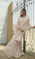 Gota Embroidered Front (Pure Organza)  Gota Embroidered Sleeve (Pure Organza)  Gota Embroidered Daaman Border (Pure Organza)  Gota Embroidered Sleeve Border (Pure Organza)  Dyed Back (Pure Organza)  Gota Embroidered Dupatta (Pure Organza)  Embroidered Dupatta Border (Pure Organza)  Dyed Shalwar (Pure Raw Silk)  Dyed Inner Shirt