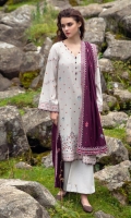 Embroidered Hybrid Khaddar Dupatta 2.5 Meter Embroidered Shirt Front 1.25 Meter Embroidered Shirt Back 1.25 Meter Embroidered Sleeve 0.75 Meter Dyed Khaddar Trouser 2.5 Meter