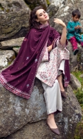 Embroidered Hybrid Khaddar Dupatta 2.5 Meter Embroidered Shirt Front 1.25 Meter Embroidered Shirt Back 1.25 Meter Embroidered Sleeve 0.75 Meter Dyed Khaddar Trouser 2.5 Meter