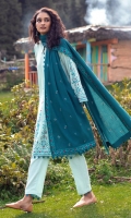 Embroidered Hybrid Khaddar Dupatta 2.5 Meter Embroidered Shirt Front 1.25 Meter Embroidered Shirt Back 1.25 Meter Embroidered Sleeve 0.75 Meter Dyed Khaddar Trouser 2.5 Meter