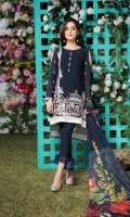 Embroidered swiss lawn for front  Embroidered swiss lawn for back  Embroidered swiss lawn border for back: 1 yard  Embroidered swiss lawn for sleeves: 0.75 yard  Embroidered swiss lawn 1 inch border: 1 yard  Printed chiffon dupatta: 2.75yard  Cotton trousers: 2.5 yards