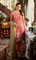 Embroidered chiffon for front: 1 yard  Embroidered chiffon for back: 1 yard  Embroidered organza motif for back neck patch: 1 pcs  Embroidered organza border for back: 1 yard  Embroidered chiffon for sleeves: 0.75 yard  Embroidered organza 1inches border for front & sleeves: 1 yard  Embroidered chiffon for dupatta: 2.75 yards  Raw silk for trousers: 2.50 yards