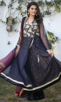 A beautiful angarkha with heavy embellishment on the yoke, screen-printed lining & velvet and lace finishings. Velvet Pants and dupatta included.