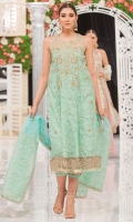 Organza long kurta with heavy embellishments of pearls, sequins and beads. Dupatta and trouser included.