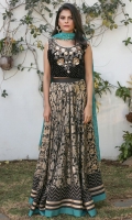 Black and gold jamawar lehenga with fabric variations and details. Pair it up with Embroidered or plain blouse and Chiffon golden boti Dupatta. 