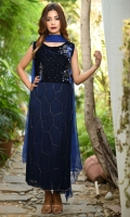 Long shirt made of velvet and chiffon, with floral embroidery and delicate cut-dana work in a cob-web pattern.