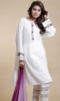 Chikan panel shirt with embroidery on neckline and sleeves with organza and insertion lace detailing.