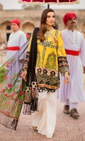 DIGITAL PRINTED LAWN SHIRT : 3.15 MTR PRINTED CAMBRIC TROUSER : 2.5 MTR ROCKET BRASO EMB DUPATTA : 2.5 MTR ACCESSORIES SEQUENCE LACE : 1 MTR TROUSER LACE : 1 MTR FRONT MOTIF : 2 PCS