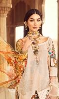 JACQUARD SHIRT : 3.15 MTR CAMBRIC PRINTED TROUSER : 2.5 MTR DIGITAL PRINTED CHIFFON DUPATTA : 2.5 MTR ACCESSORIES DAMAN : 2 PCS SLEEVE MOTIF : 2 PCS