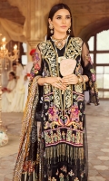 EMB NET SHIRT : 3.2 MTR CAMBRIC TROUSER : 2.5 MTR DIGITAL PRINTED SILK DUPATTA : 2.5 MTR ACCESSORIES LINING : 2 MTR LACE : 1 PC
