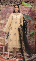 SELF JACQUARD EMB FRONT 1.25 MTR  SELF JACQUARD EMB SLEEVE 0.65 MTR  SELF JACQUARD DYED SIDE PANELS  SELF JACQUARD DYED BACK 1.25 MTR  ORGANZA BANARSI DUPATTA 2.5 MTR  DYED CAMBRIC TROUSER 2.5 MTR