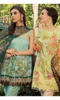 PRINTED EMB LAWN FRONT : 1.25 MTR PRINTED LAWN BACK & SLEEVES : 1.9 MTR PRINTED CAMBRIC TROUSER : 2.5 MTR PRINTED BROSHA DUPATTA : 2.5 MTR ACCESSORIES MOTIF : 1 PC