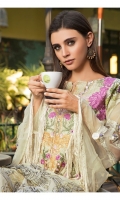 PRINTED EMB LAWN FRONT : 1.25 MTR PRINTED LAWN BACK & SLEEVES : 1.9 MTR PRINTED CAMBRIC TROUSER : 2.5 MTR PRINTED CHIFFON DUPATTA : 2.5 MTR ACCESSORIES SHIRT MOTIF : 2 PCS TROUSER MOTIF : 2 PCS