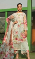 LAWN EMB PRINTED SHIRT : 3 MTR PRINTED LAWN TROUSER : 2.5 MTR LAWN PRINTED DUPATTA : 2.5 MTR ACCESSORIES
