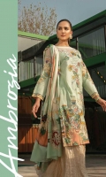 LAWN EMB PRINTED SHIRT : 3 MTR DYED LAWN TROUSER : 2.5 MTR LAWN PRINTED DUPATTA : 2.5 MTR ACCESSORIES