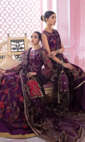 Frock Front & Back: Embroidered Net Frock Front & Back Bodice: Embroidered Net Sleeves: Embroidered Net Dupatta: Embroidered Net Sleeves Patch: Embroidered Organza Dupatta Lace: Embroidered Silk: (4 Sides) Trouser: Dyed Raw Silk