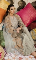 Shirt Front: Printed Embroidered Lawn Shirt Back & Sleeves: Printed Lawn Dupatta: Embroidered Chiffon Neck Lace: Organza Embroidered Trouser: Dyed Cambric