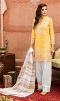 Shirt Front: Embroidered Lawn Shirt Back Dyed Lawn Sleeves: Embroidered Lawn Dupatta: Khadi Shawl Daman Patch: Organza Embroidered Sleeves Lace: Organza Embroidered Trouser: Dyed Cambric