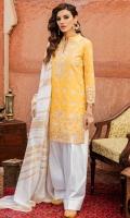 Shirt Front: Embroidered Lawn Shirt Back Dyed Lawn Sleeves: Embroidered Lawn Dupatta: Khadi Shawl Daman Patch: Organza Embroidered Sleeves Lace: Organza Embroidered Trouser: Dyed Cambric