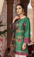 Shirt Front: Embroidered Lawn Shirt Back: Embroidered Lawn Sleeves: Embroidered Lawn Dupatta: Digital Printed Chiffon Sleeves Lace: Organza Embroidered Daman Lace: Organza Embroidered Trouser: Dyed ...