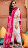 Shirt Front: Embroidered Lawn Shirt Back: Embroidered Lawn Sleeves: Embroidered Lawn Dupatta: Digital Printed Chiffon Daman Lace: Organza Embroidered Sleeves Lace: Organza Embroidered Tro...