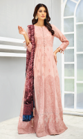 Frock Front & back badice : Embroidered Lawn Frock Front & back panels: Embroidered Lawn Sleeves: Embroidered Lawn Dupatta: Printed Chiffon frock Front & Back Lace : Embroidered lawn Sleeve Lace: Embroidered lawn Trouser: Dyed Cambric