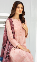 Frock Front & back badice : Embroidered Lawn Frock Front & back panels: Embroidered Lawn Sleeves: Embroidered Lawn Dupatta: Printed Chiffon frock Front & Back Lace : Embroidered lawn Sleeve Lace: Embroidered lawn Trouser: Dyed Cambric