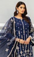 Shirt Front: Embroidered Lawn shirt back : Embroidered Lawn Sleeves: Embroidered Lawn Dupatta: Embroidered net Sleeves lace: Embroidered Organza neck lace: Embroidered Organza Trouser: Dyed Cambric