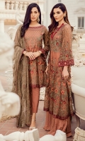 Frock Front & Back: Embroidered Chiffon Front Bodice: Embroidered Chiffon Back Bodice: Embroidered Chiffon Sleeves: Embroidered Chiffon Dupatta: Embroidered Chiffon Front & Back Neckline: Sequins Embroidered Organza Sleeves...