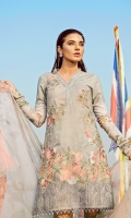 Shirt: Digital Printed Embroidered Neckline: Organza Embroidered Daman Patch: Organza Embroidered Dupatta: Printed Chiffon Trouser: Dyed Cambric Trouser Patch: Organza Embroidered