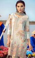 Shirt: Digital Printed Neckline: Organza Embroidered Daman Patch: Organza Embroidered Dupatta: Printed Chiffon Trouser: Printed Cambric Trouser Patch: Organza Embroidered