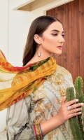 Shirt Front: Digital Printed Embroidered Lawn Shirt Back & Sleeves: Digital Printed Lawn Dupatta: Digital Printed Chiffon Trouser: Dyed Cambric Trouser lace: Embroidered Organza